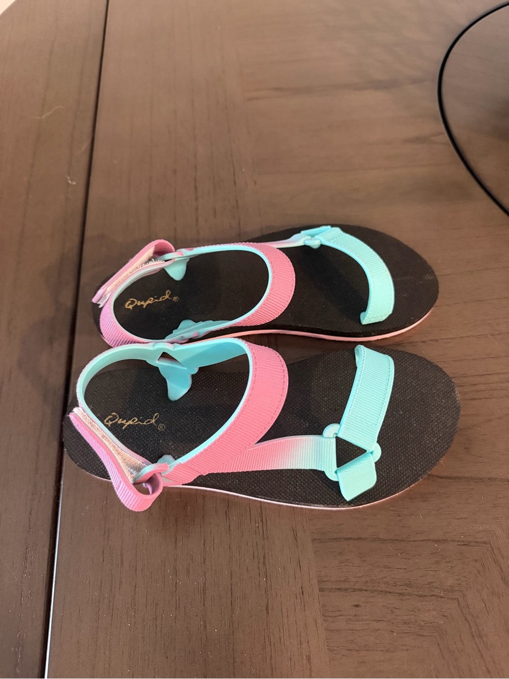 Cupid Women’s Aqua and Pink Adjustable Strap Sandals